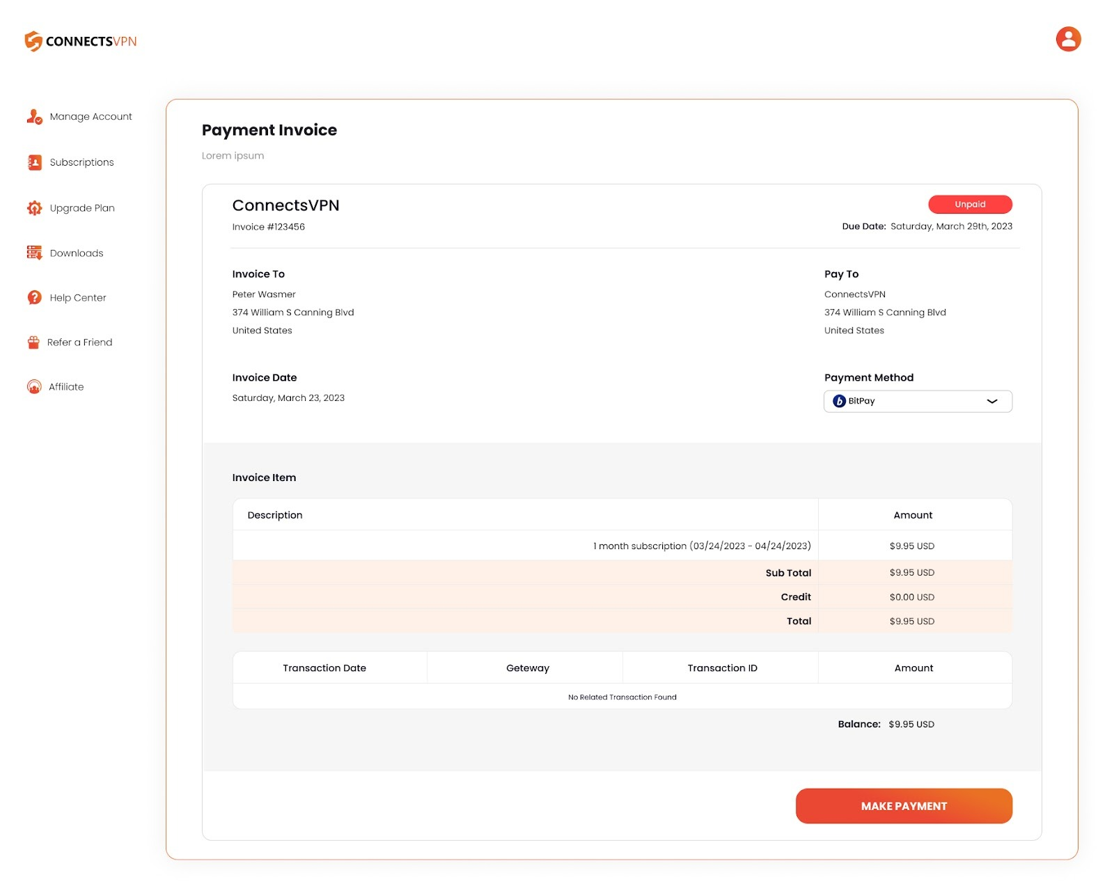 Invoices section screenshot